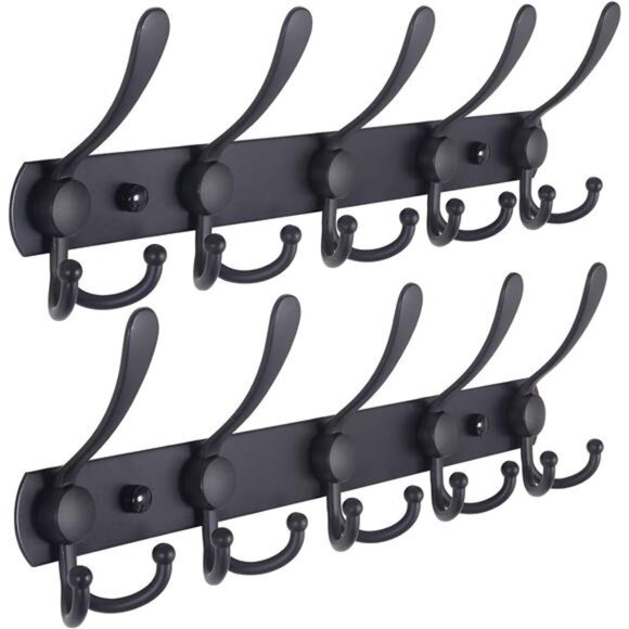 Coat Rack Wall Mounted - 5 Tri Hooks, Heavy Duty, Stainless Steel, Metal - Picture 1 of 14